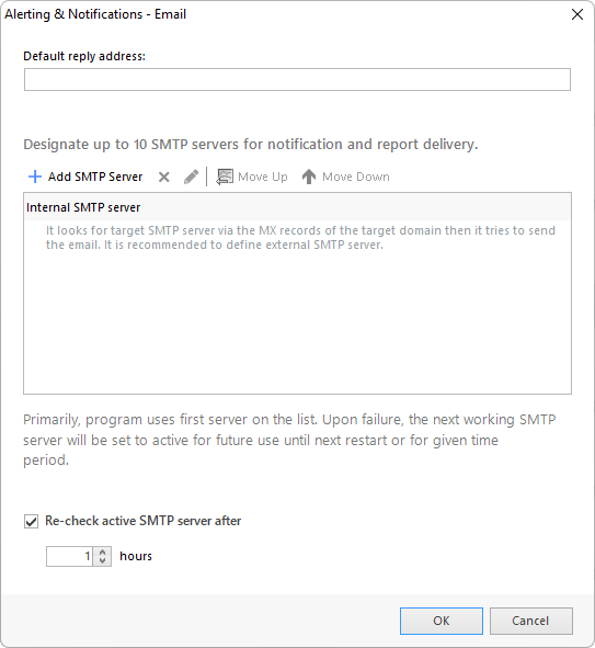 SMTP server settings