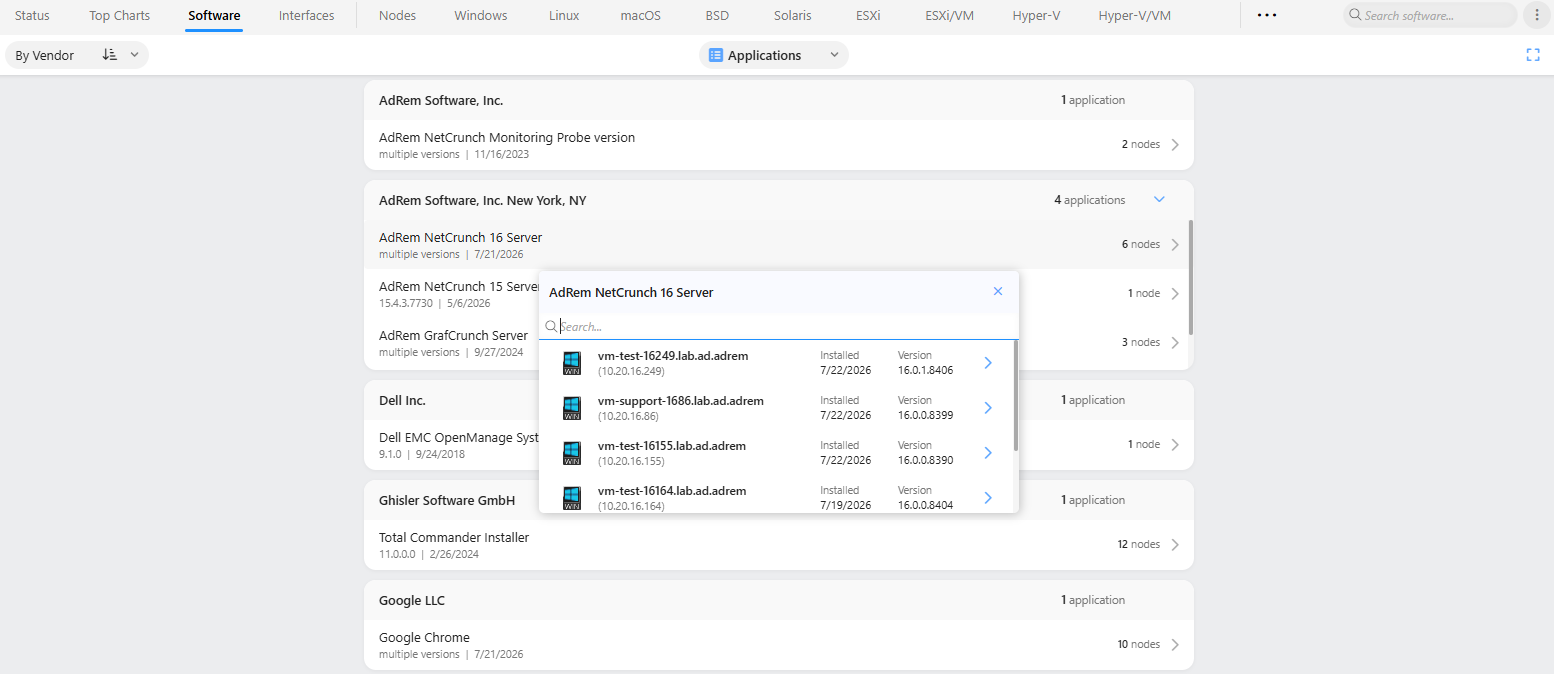 Software Summary View