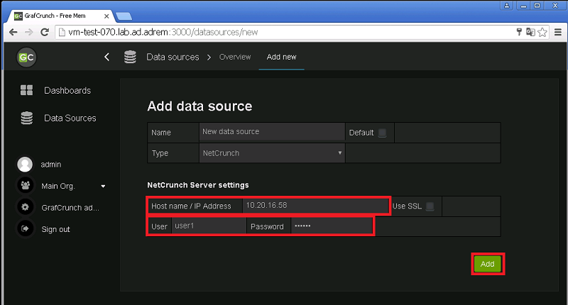 Enter credentials, press Add