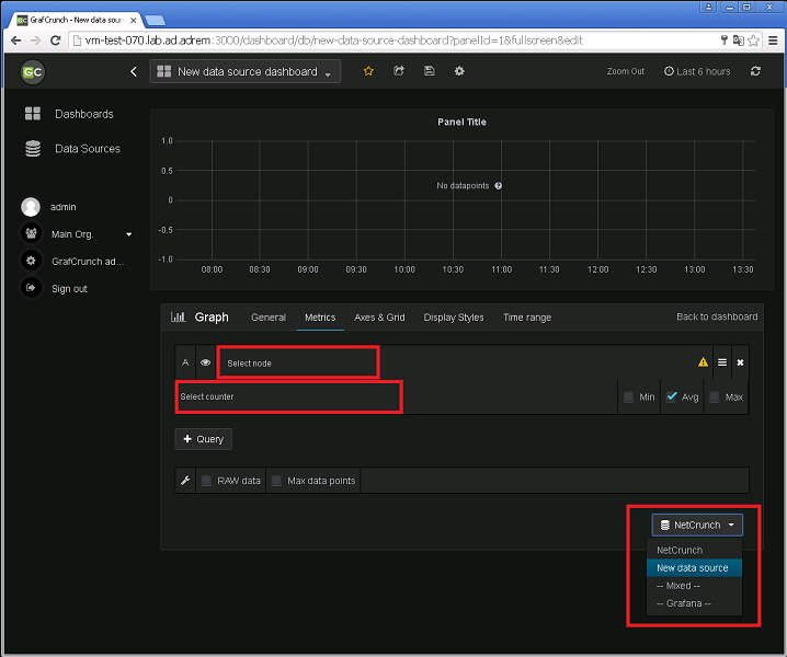 Select New data source, node and counter