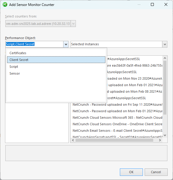 script sensor settings add performance object