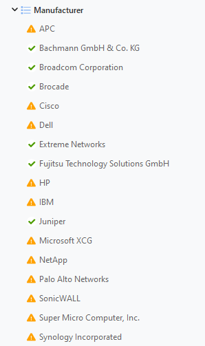 Network view filtered by vendor