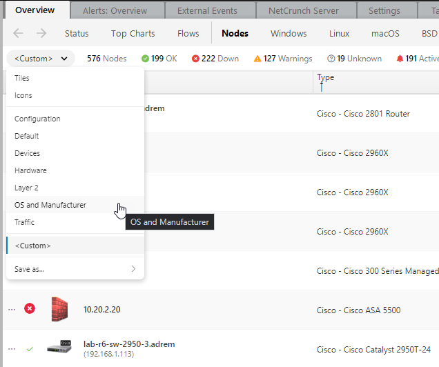 OS and Manufacturer grid view