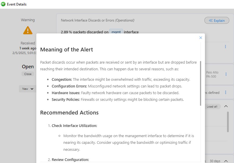 Example of packed discard alert details